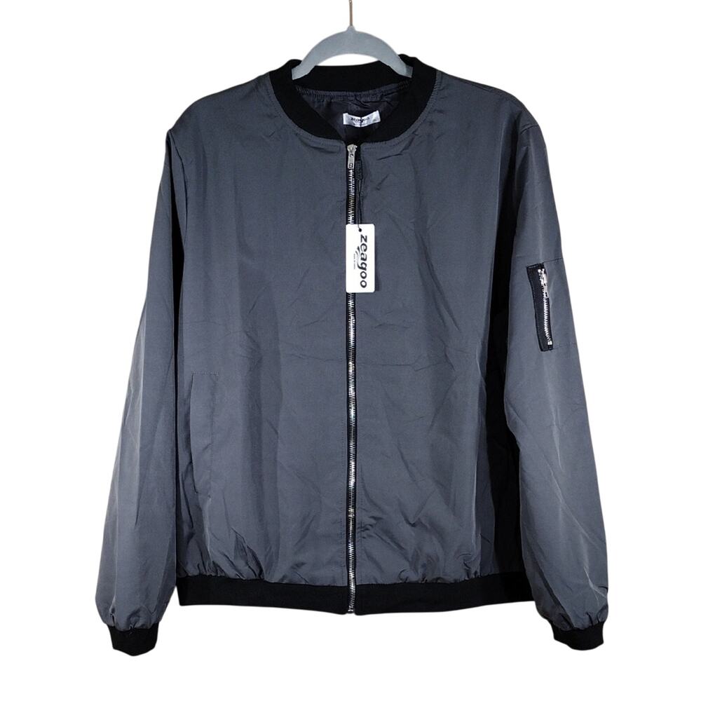 NWT Zeagoo Gray Polyester Outdoor Men's Unisex Wind Plus Size Bomber Jacket